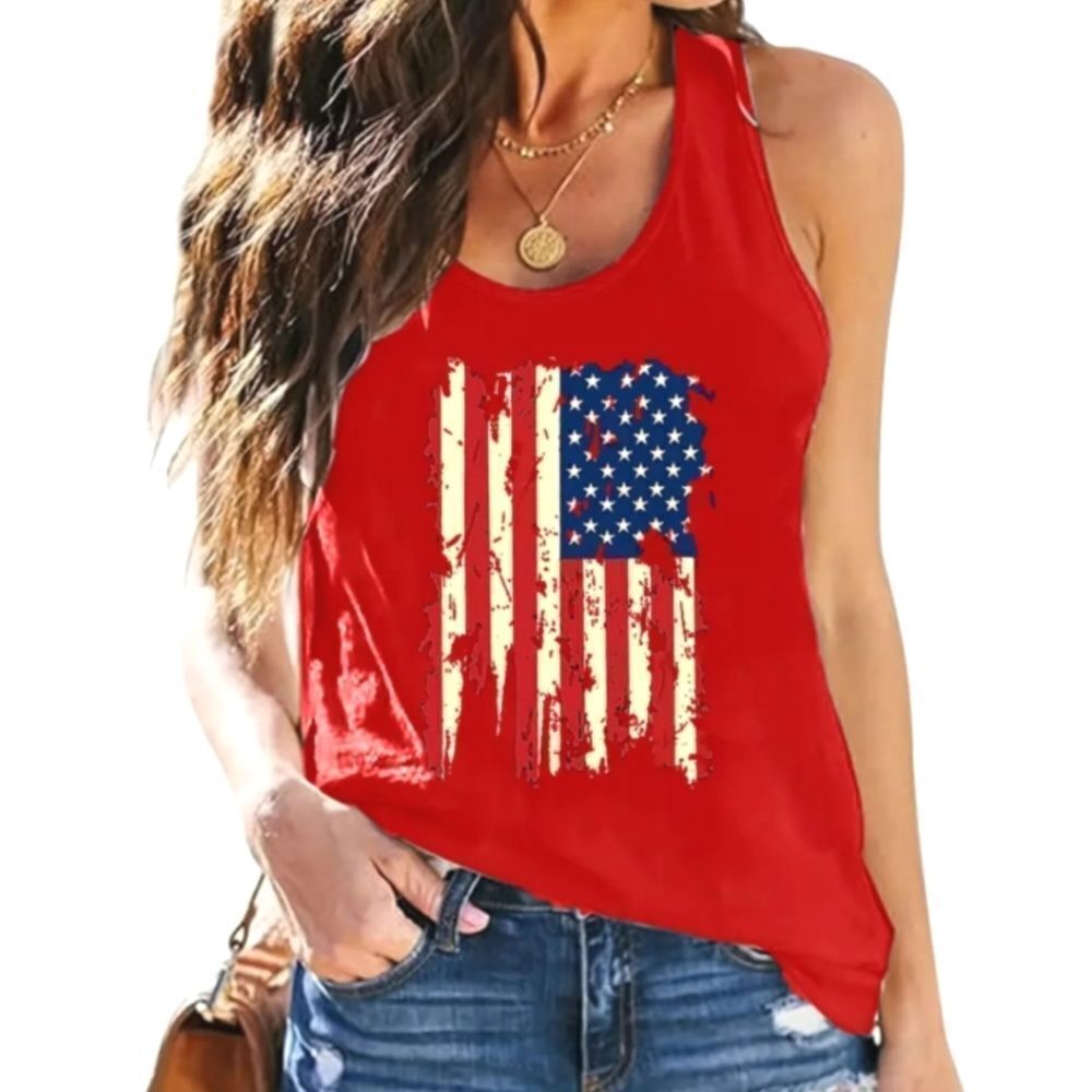 Ladies American Flag Print Crew tank top